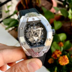 Hublot Sang Bleu II King Gold Pave Chronograph Automatic White Dial Watch