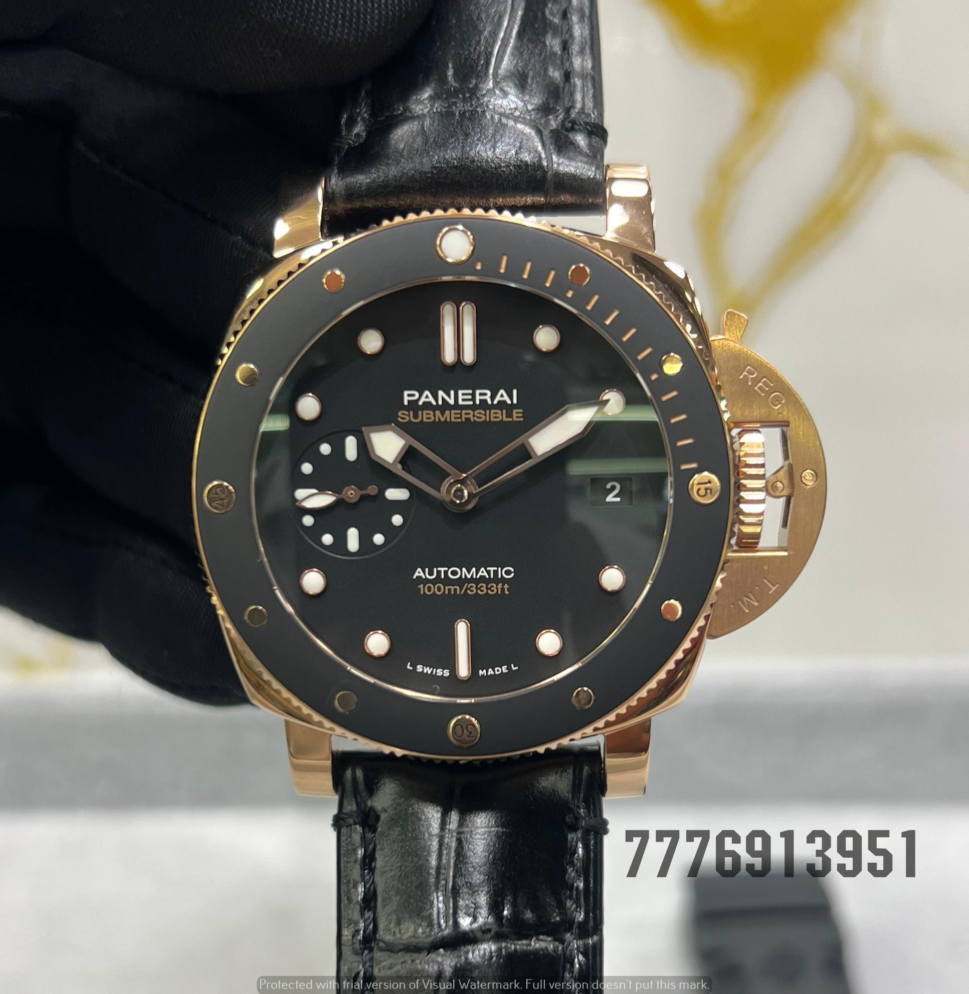 panerai Submersible Automatic Rose Gold Black Dial Men's 42 mm Watch