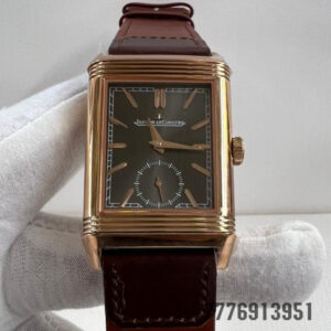 Jaeger LeCoultre Reverso Tribute Monoface Hand Wind Black Dial Brown StrapWatch