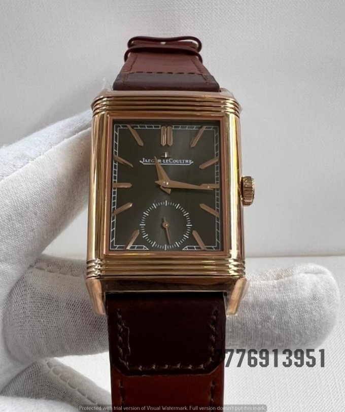 Jaeger LeCoultre Reverso Tribute Monoface Hand Wind Black Dial Brown StrapWatch
